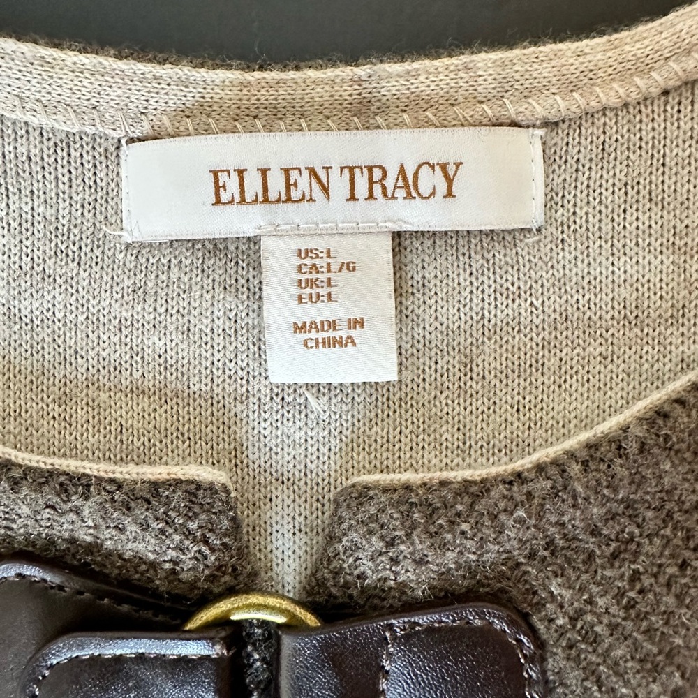 Equestrian Style Brown Wool Blend Sweater with Buckle Latch - Picture 13 of 13